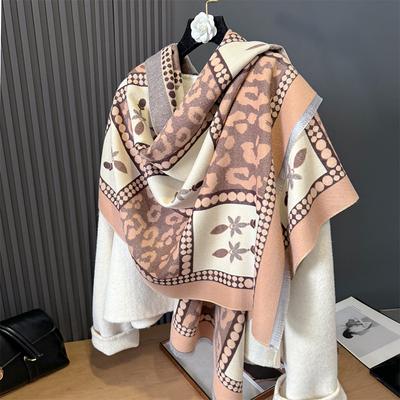 Korean Version Of Girl Style Sub-Pattern Jacquard Contrasting Colors Double-Sided Imitation Cashmere Scarf Advanced Sense