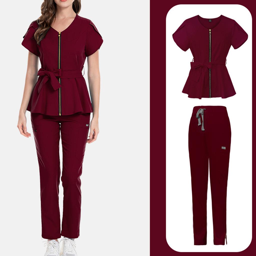 Ladies' Comfortable And Casual Solid Color Short Sleeved Pants Protective Suit Set