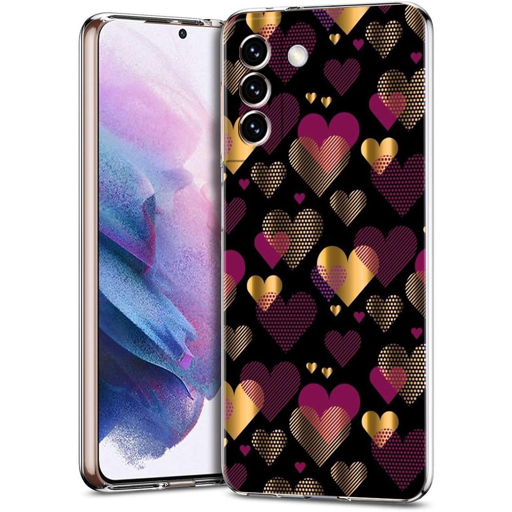 Gold Pink Rose Glitter Hearts Phone Case For Samsung Galaxy S24 Ultra S23 FE S22 S20 S21 5G S10 S9 Plus S10E S8 Soft Clear Cover