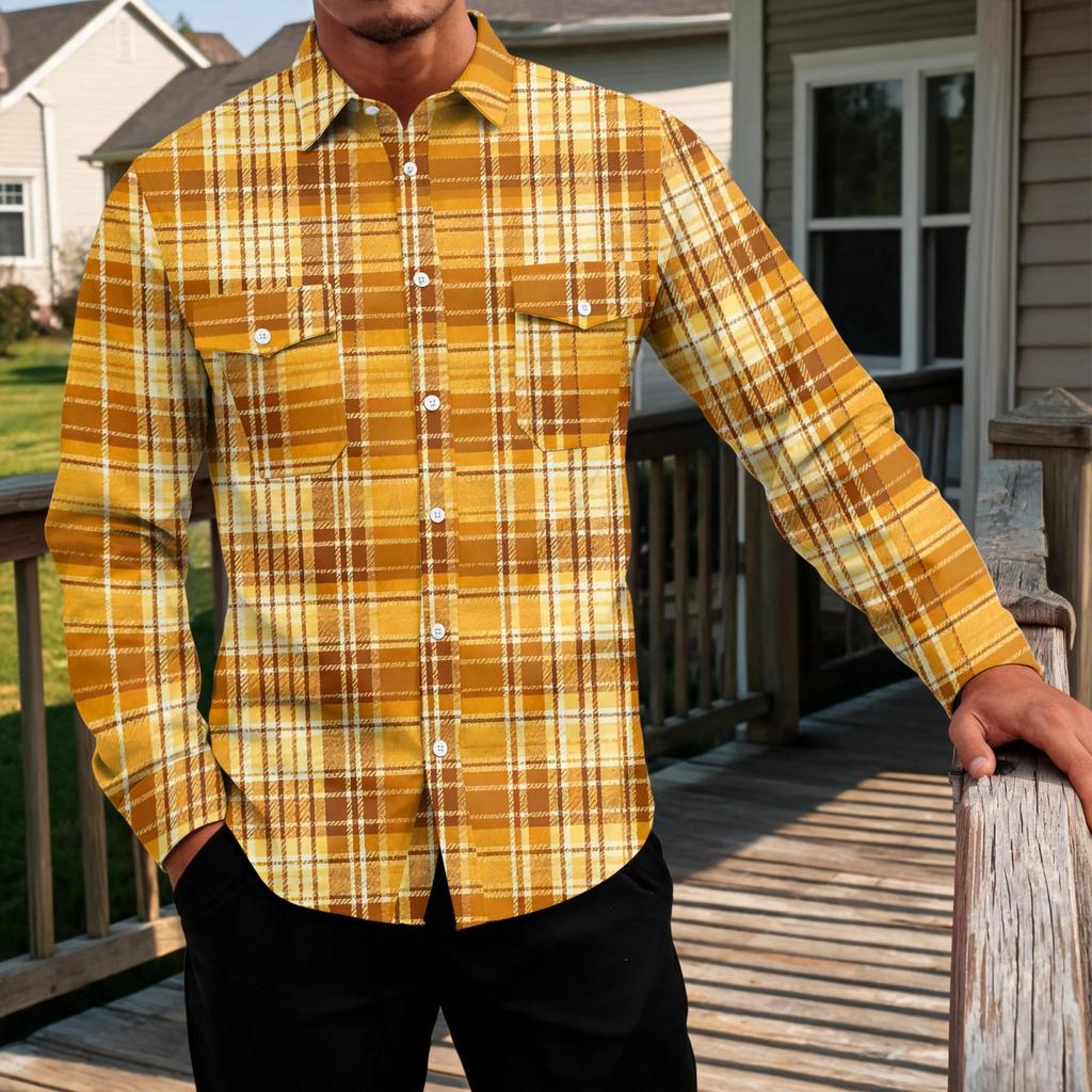 Men's Basic Long Sleeve Shirt with Two Pockets