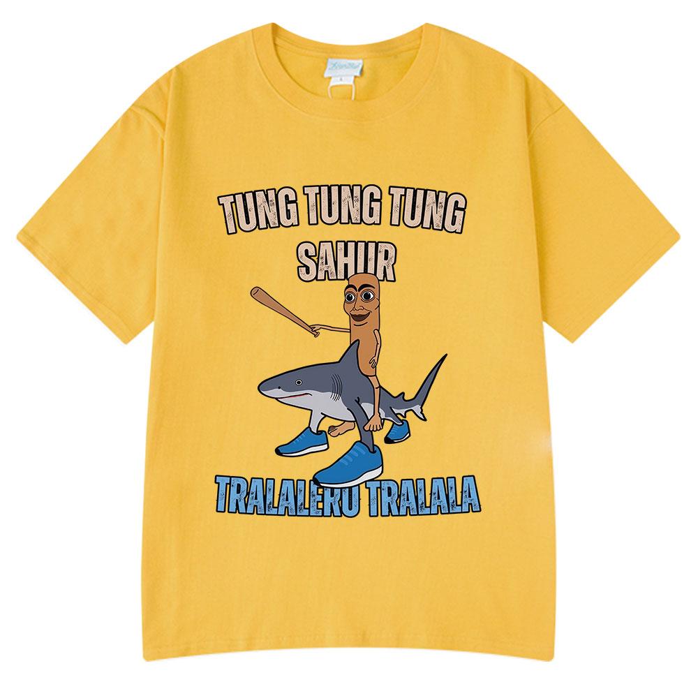Italian Brainrot Tralalero Tralala Tung Tung Tung Sahur Funny Meme T-shirt Men Women Fashion Loose T Shirts 100% Cotton T-shirts