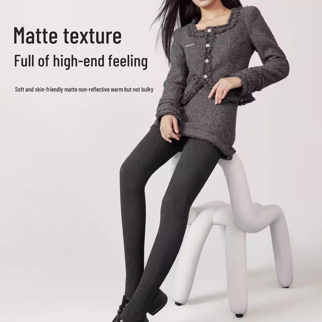 Japanese Vertical Stripe Fleece-Lined Leggings: High-Waisted, Warm, Slimming, Elastic Pantyhose for Autumn/Winter.