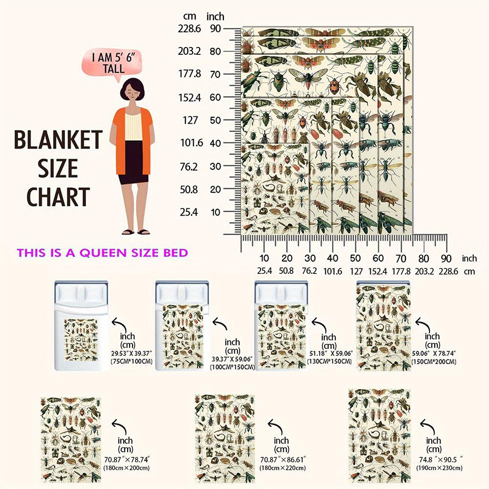 Insect-Printed Quilt Blanket , Warm and Comfortable Throw Blanket Sofa Bed Sofa Camping Trip, the Best Gift.