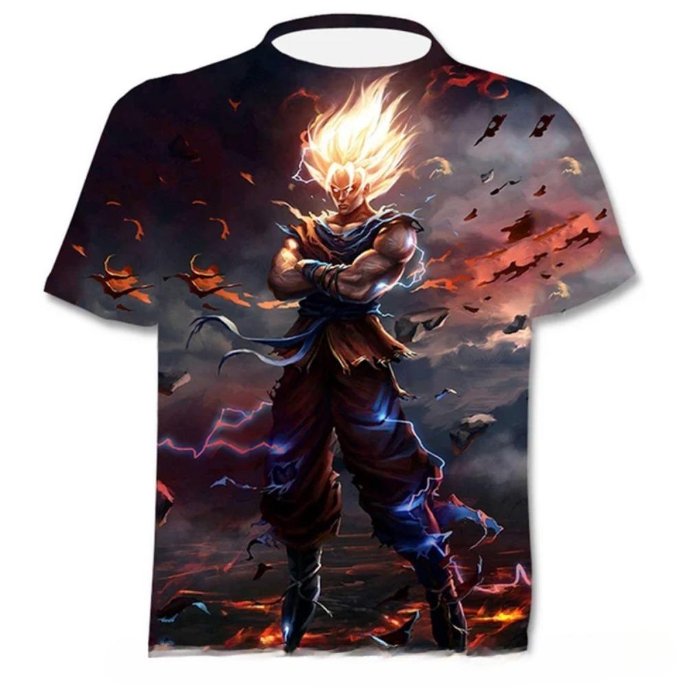 Children's Dragon Ball Series 3D Digital Printed Boys' Street Trendy Round Neck Short Sleeved T-shirt