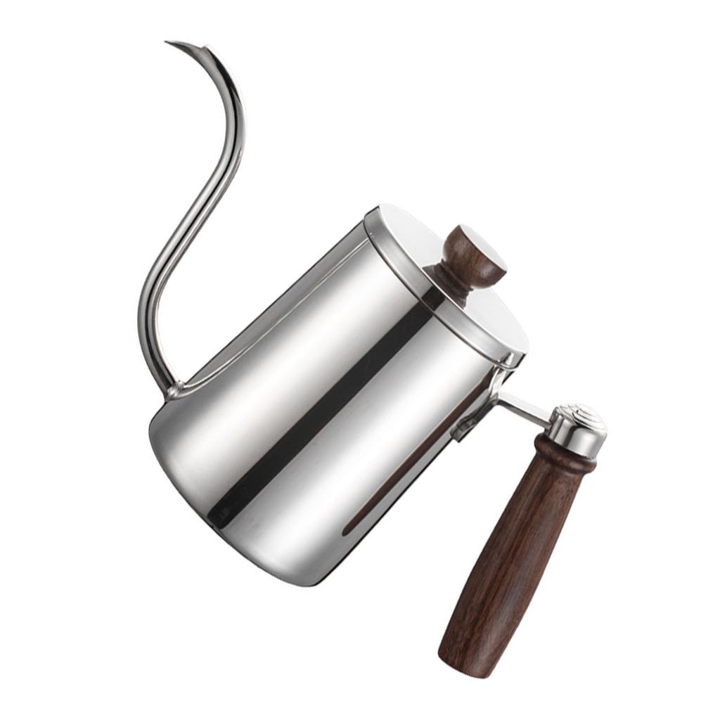 Ruční konvička na filtrovanou kávu Drip Coffee Kettle Dřevěná rukojeť Husí krk Nerezová ocel 304 Konvička Pour Over