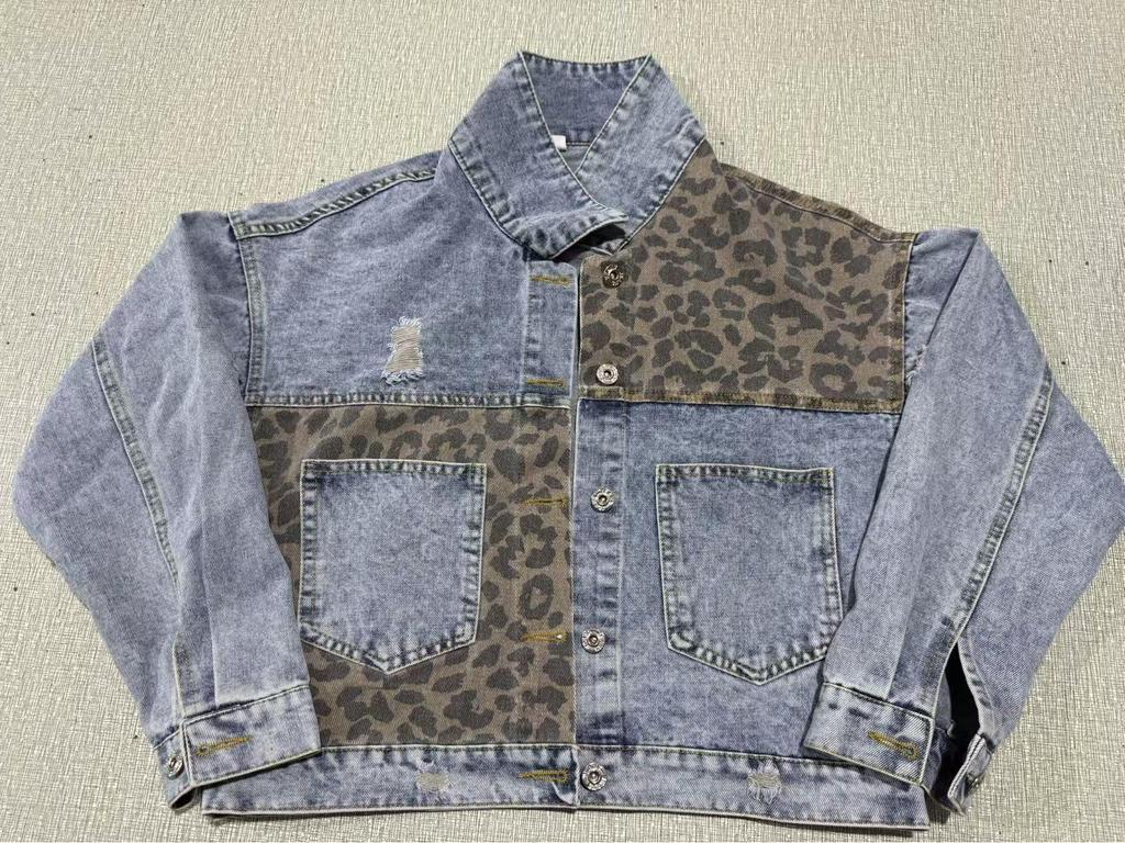 Women's Patchwork Leopard Print Denim Jacket 2026