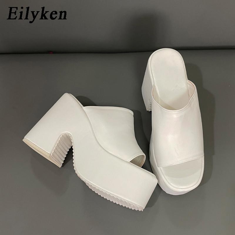 

Fashion Eilyken New Brand White Chunky Heeled Mules High Heels Slippers For Women Sexy Party Platform Heel Sandals Shoes size 43 35 белый