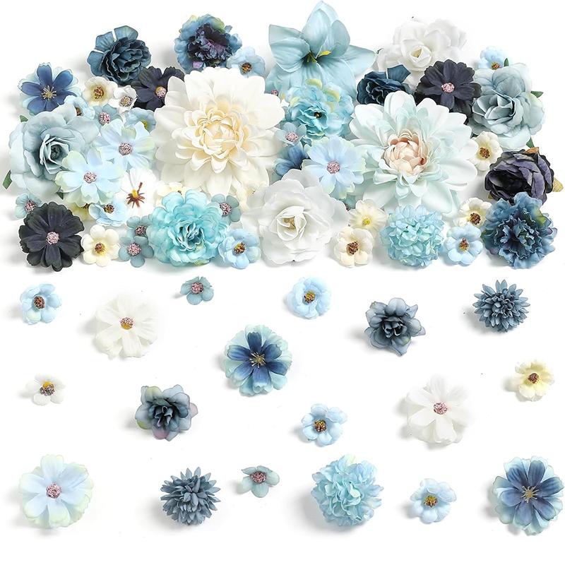 25Pcs 4cm Artificial Flower Blue Artificial Dahlia Rose Flower for Wedding Bridal Party Baby Shower Graduation Season Home Decor