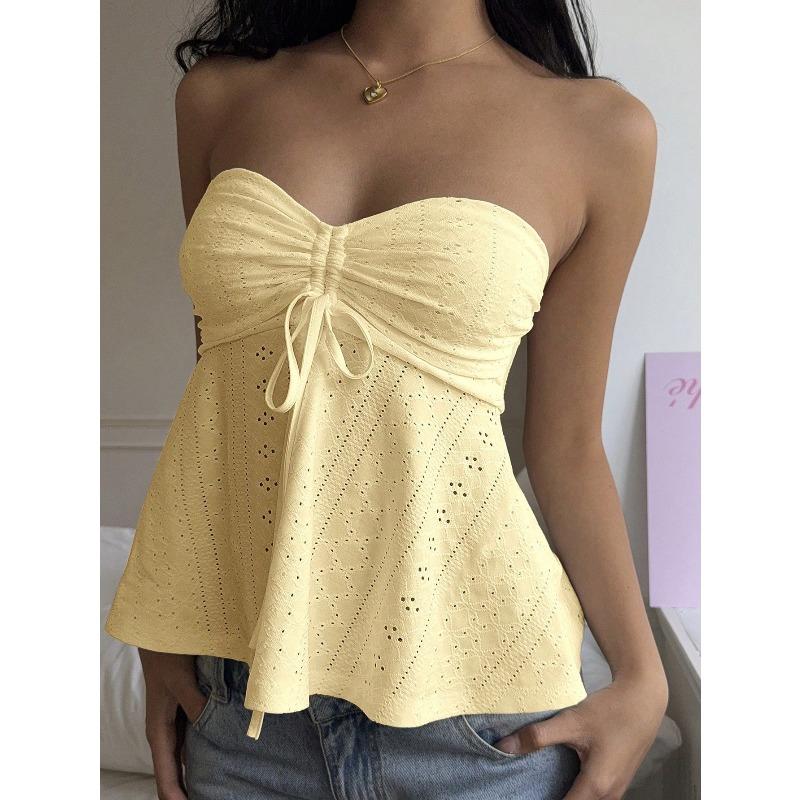 Women's Tank Tops 2026 Summer Slim Fit Sleeveless Backless Women's Strapless Tanks Vest Fashion Elegant Solid Color Drawstring Hot Girts Camis