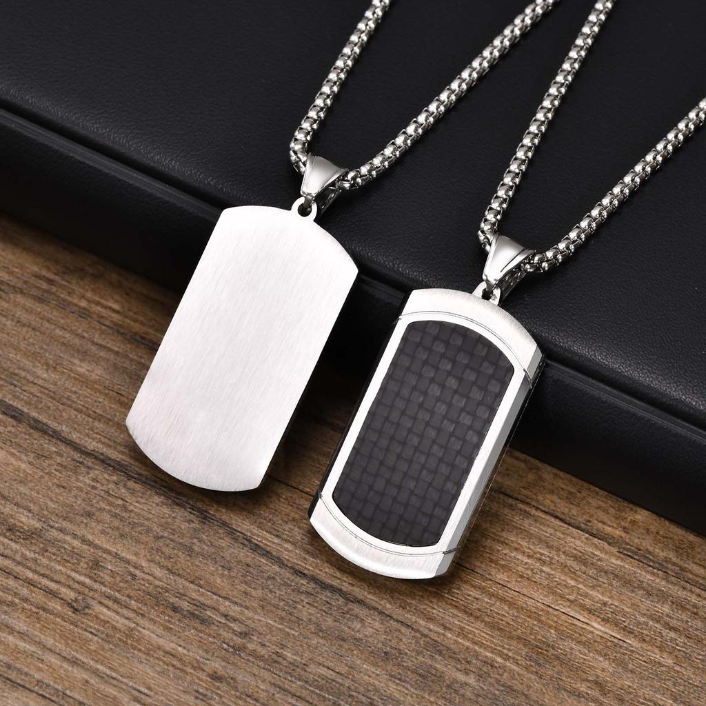 Dog Tag Necklaces for Men Dad Father Papa Husband,Waterproof Stainless Steel Square Pendant with Box Chain Collar Gift