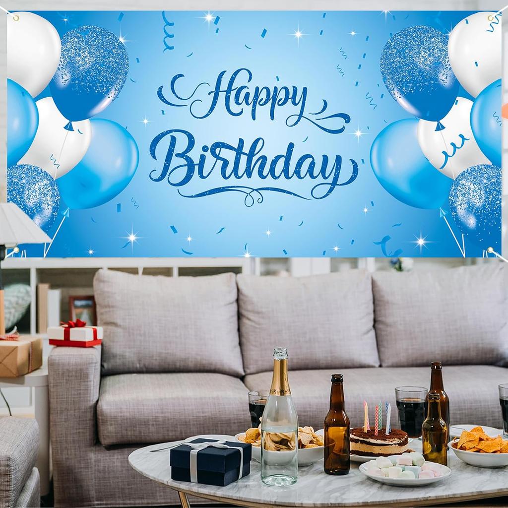 Roetyce Blue Birthday Banner, Light Blue Happy Birthday Backdrop for Girls Boys(5.9 x 2.9 Ft), Women Men Bday Party Photo Background