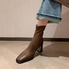 French square head thick heel Martin boots women's autumn and winter elastic temperament versatile short boots