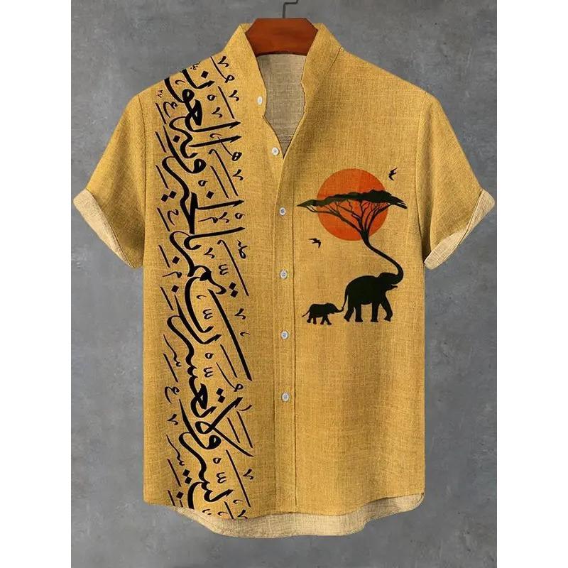 2026 Cămașă Retro cu Mânecă Scurtă pentru Bărbați Stil African Vintage Etnic Tribal Topuri Modă Casual Vacanță Streetwear Cămașă Bărbați