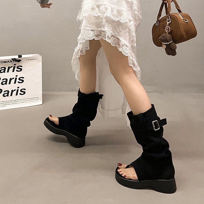 Maillard Toe Boots New Thick-soled Heightening Western Cowboy Stacking Boots Pinch Feet Cool Boots Short Boots Tide