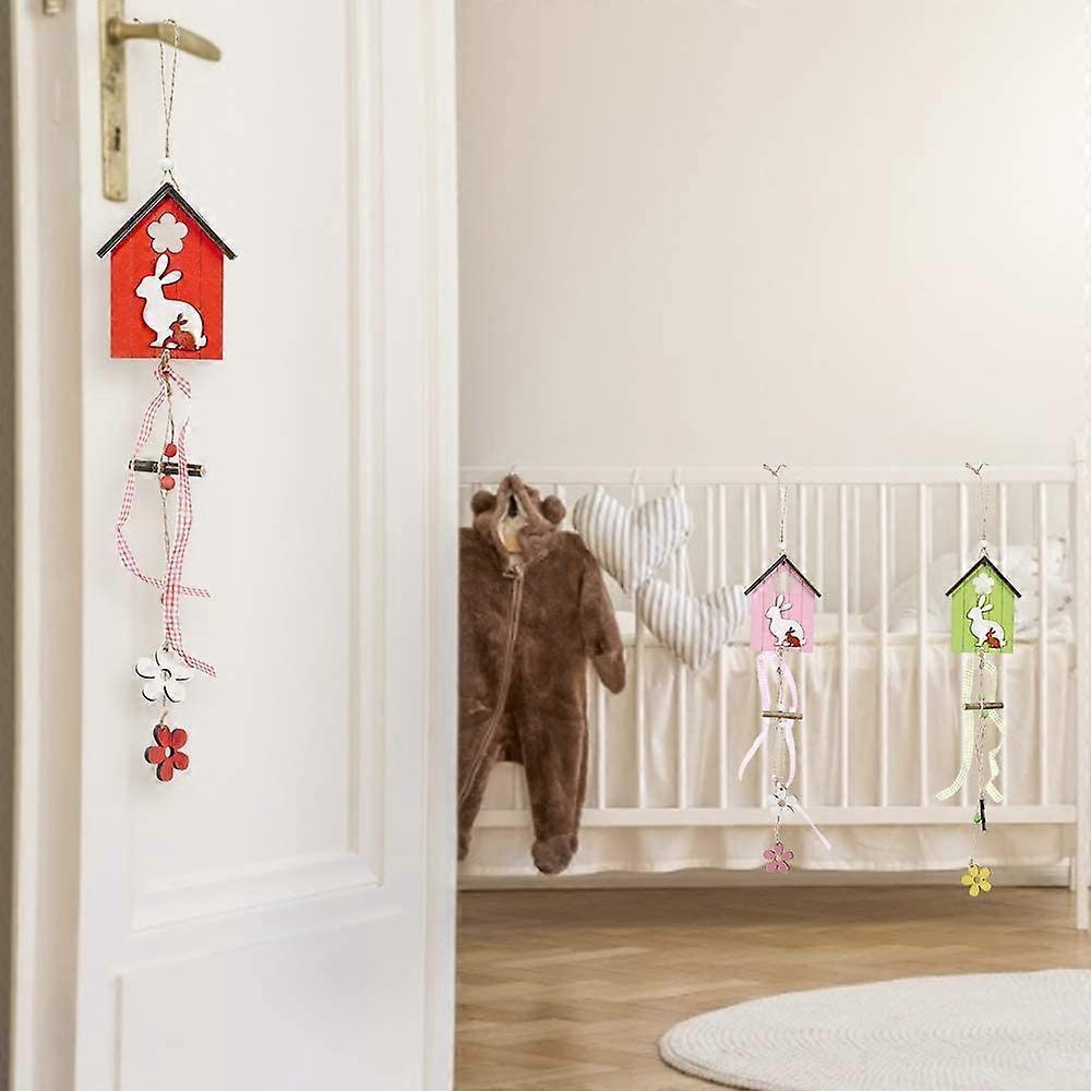 3 Pieces Spring Wooden Easter Bunny Decoration Easter Decoration, Rabbit House Easter Pendant,Wooden