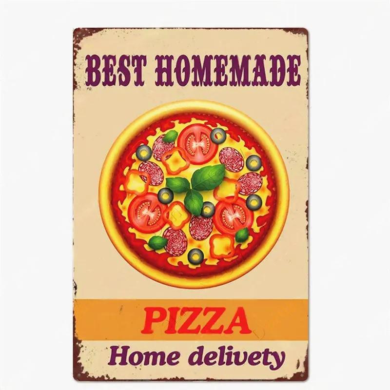 Great Food Vintage Metal Signs Pizza Zone Plaque Pub Bar Home Decoration Best Homemade Posters Italian Pizza Wall Art Plate