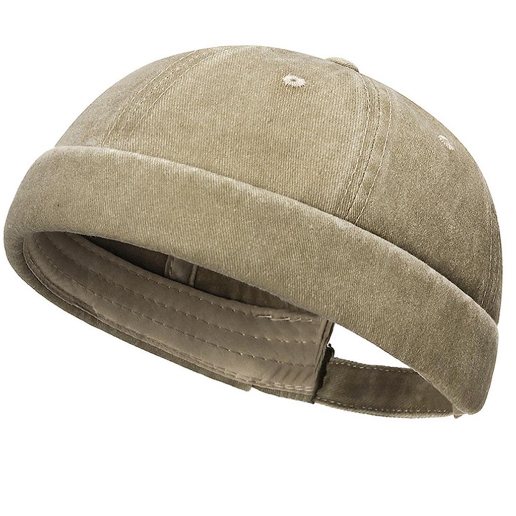 Hip Hop Hat Rolled-Cuff Harbour Hat Distressed Brimless Skull Hat Adjustable Washed Casual Hat for Outdoor Photo Props