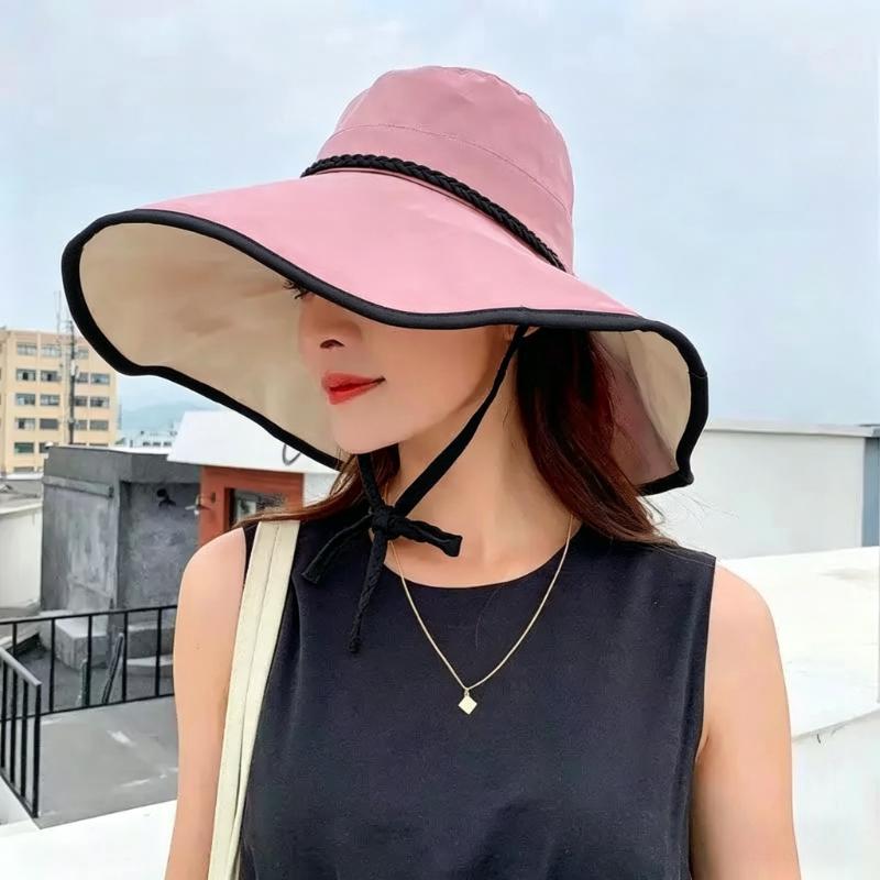 1pc Polka Dot Ribbonbucket Hat for Women,Large Wide Brim Summer Sun Hat Breathable Sunscreen Visor Cap for Beach Sun Tralve