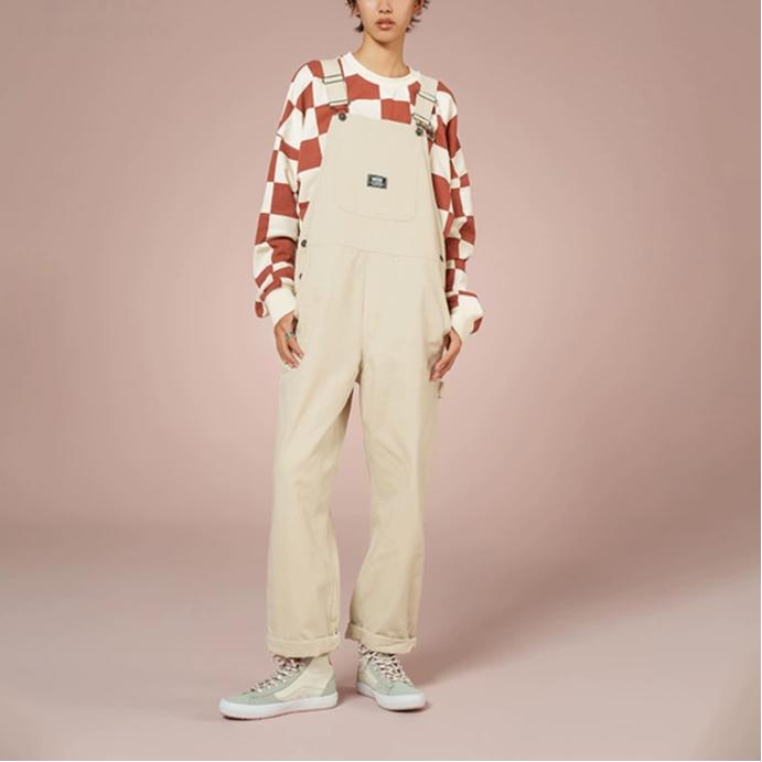 Vans Solid Color Adjustable Strap Overalls With Pockets Women Bottoms Oatmeal VN0A5JHI2N1