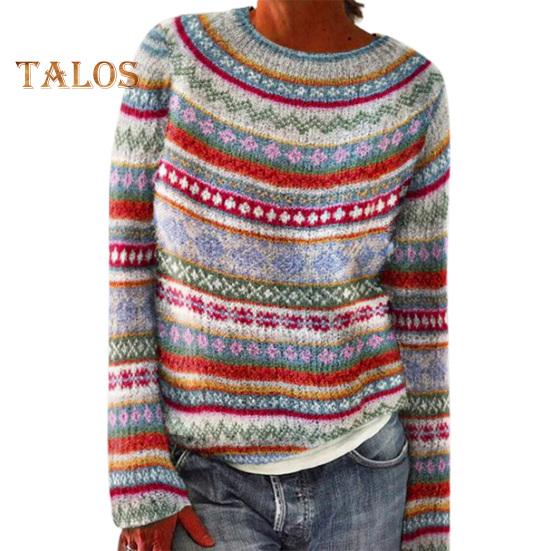 

Женский свитер с круглым вырезом, длинный рукав, пэчворк, цветной вязаный джемпер, свободный крой, повседневный трикотаж S разноцветный