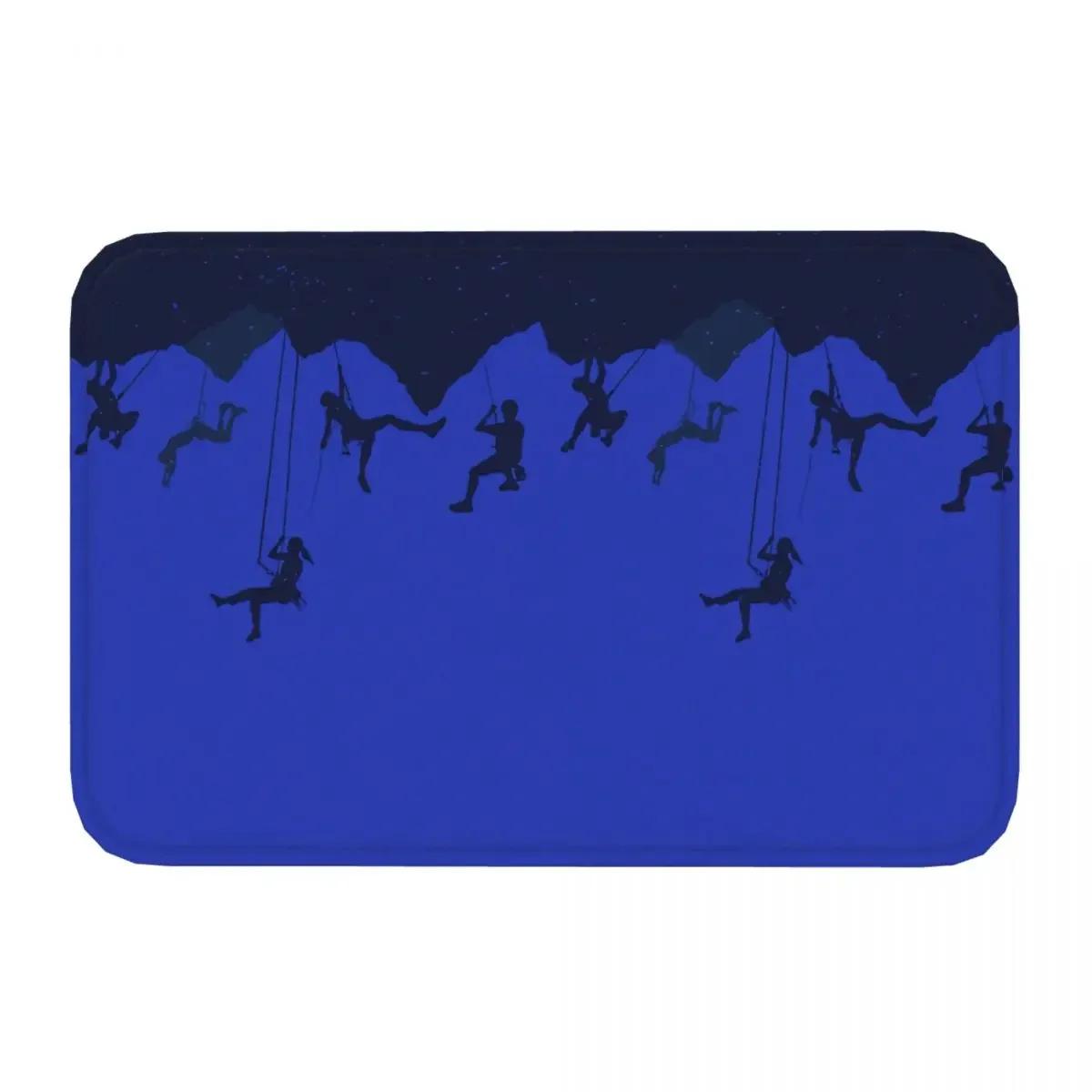 

Bedroom Mat Rock Climbing Blue Abseiling Silhouette Design Rug Home Doormat Kitchen Carpet Decoration 40cmx60cm