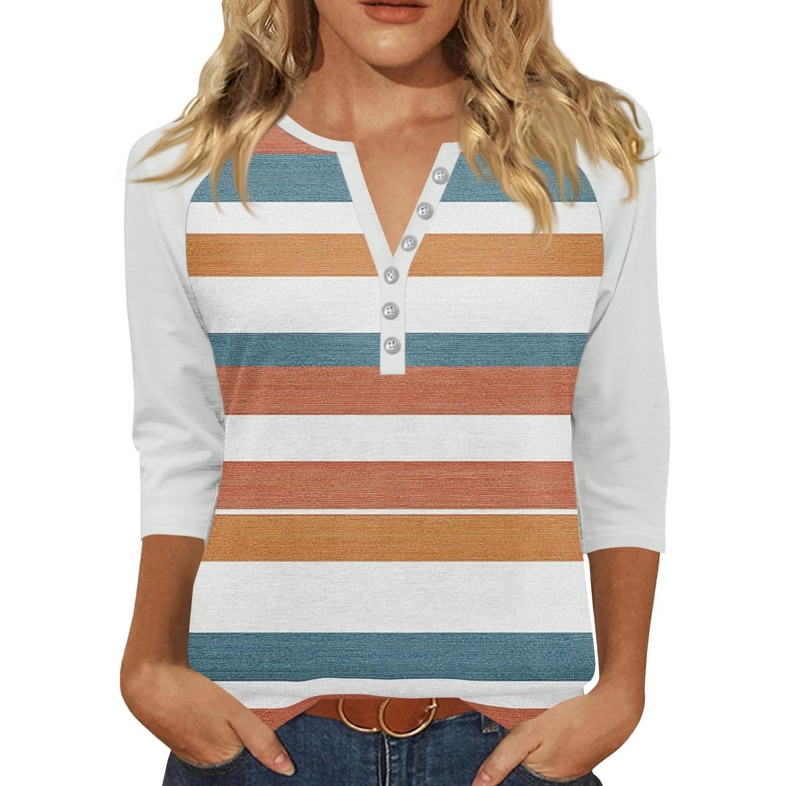 

Жіноча футболка з принтом на ґудзиках з рукавами 3/4, щоденна мода на вихідні, звичайний топ із V-подібним вирізом XL