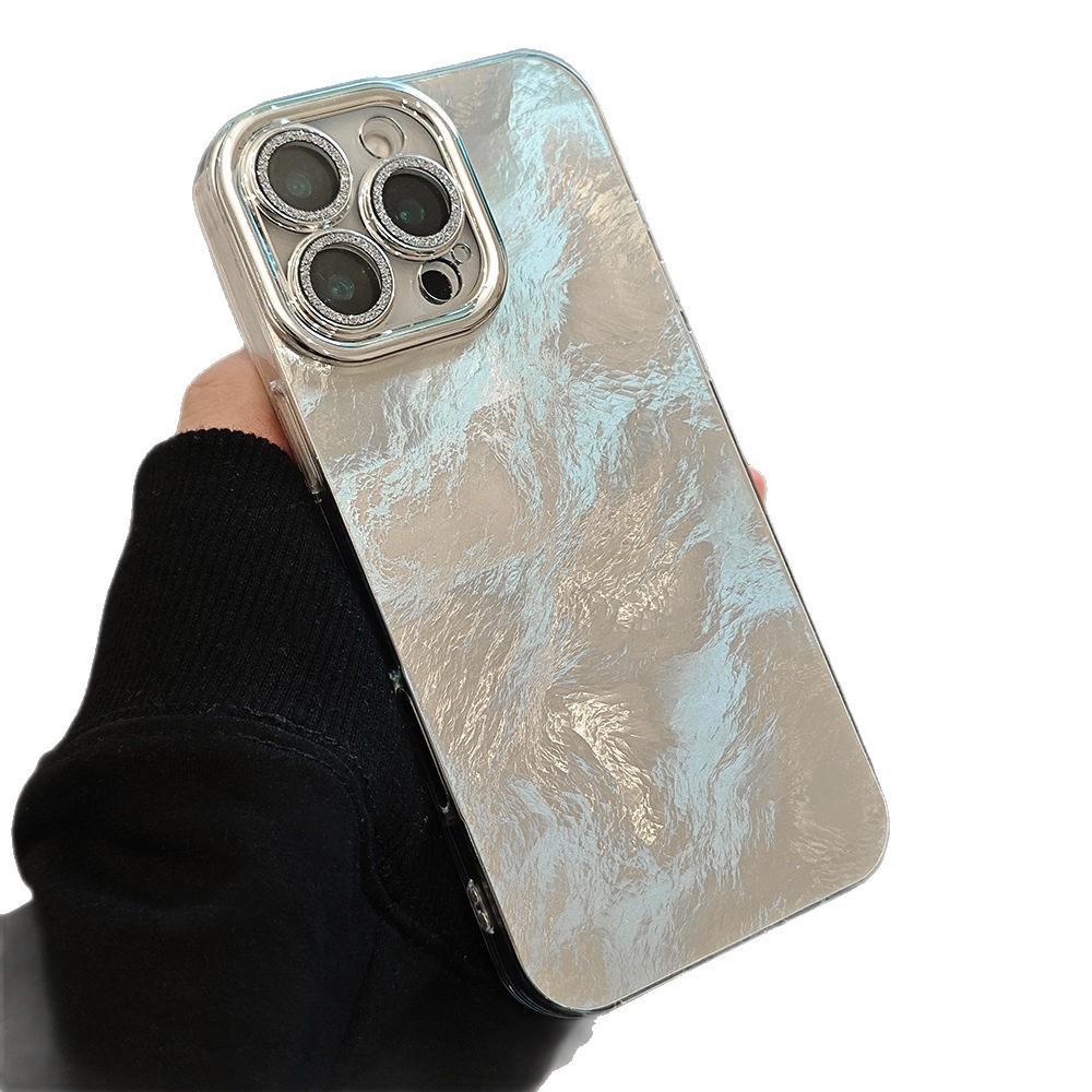 Glacier Pattern Phone Case & Lens Protector for iPhone 13/14/15/16 Promax - Glitter High-End Niche Design