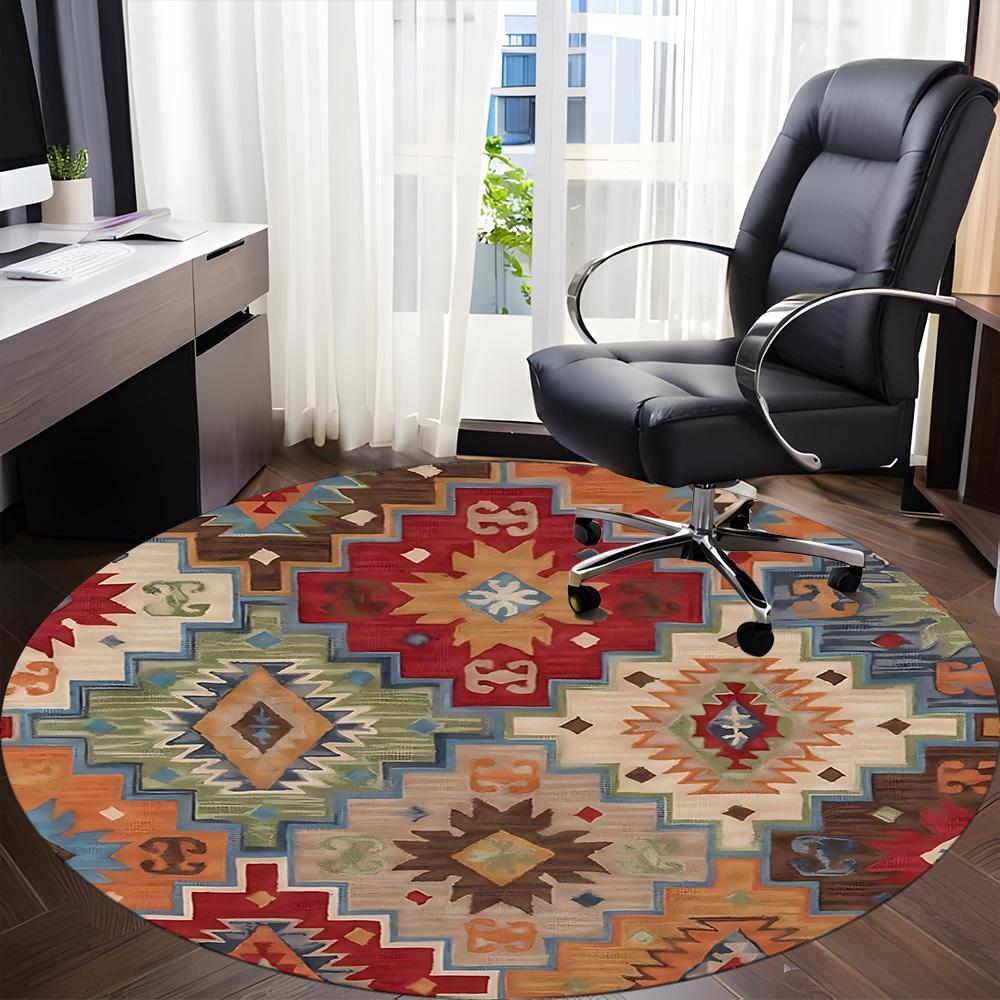 1pc Southwestern Pattern Carpet for Office Non-Slip, Round Carpet, Soft & Comfortable, Carpet for Office, Lightweight Round Floor Mat