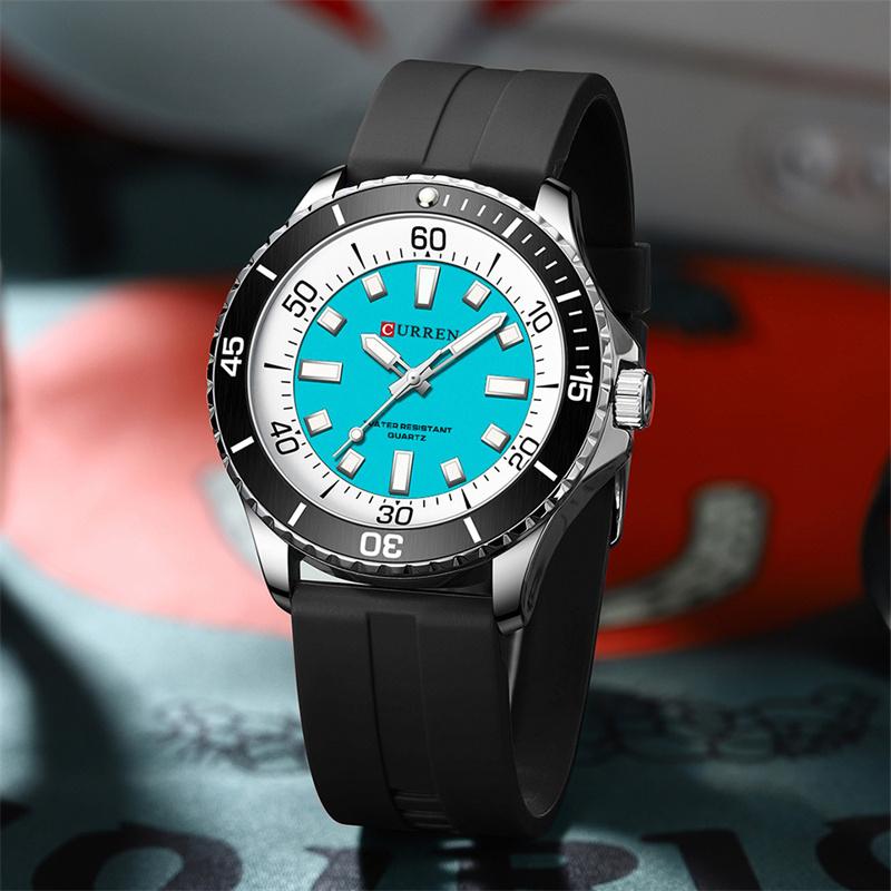 CURREN Men's Fashion Quartz Watch Outdoor Large Dial Luminous Waterproof Silicone Strap Sport Wristwatch