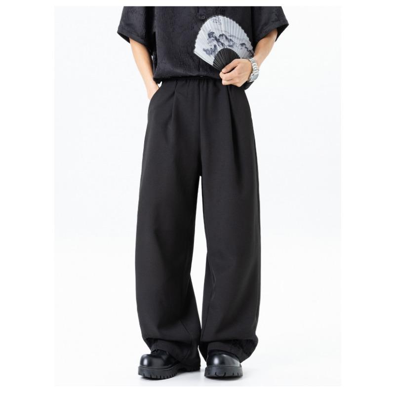 New Chinese Style Jacquard Pleated Breathable Straight Casual Long Pants For Men