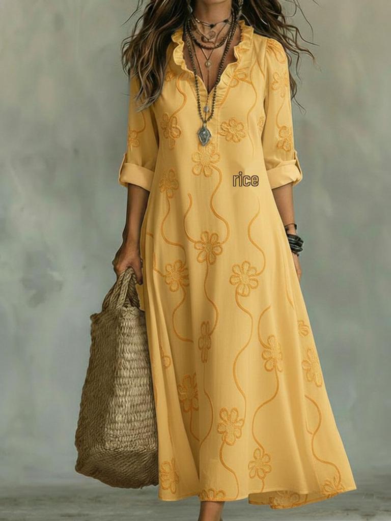 2026 Spring/Summer Fashion Lace Embroidery Cotton Linen Long Dress