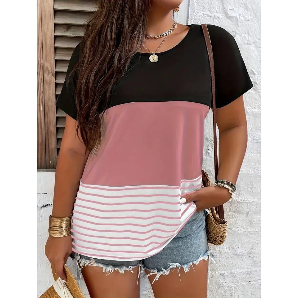 

New Color Stripes T-Shirts Blocks 3D Print Women O-Neck Short Sleeves T Shirt Streetwear Y2k Harajuku Tees Tops Female Clothing S