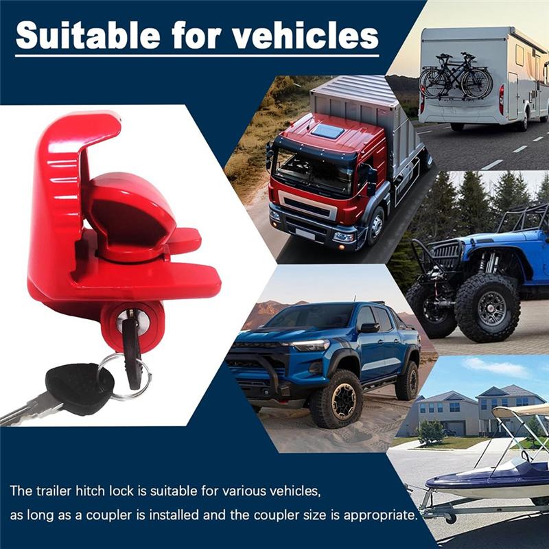 Замки для фаркопа с ключами Универсальный размер Подходит для шара 1-7/8 2-5/16 2 дюйма Замок для фаркопа Регулируемый замок для сцепного устройства -A99D красный
