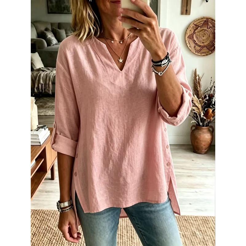 BITCED Damen Mode Lässige V-Ausschnitt Langarm Blusen & Hemden