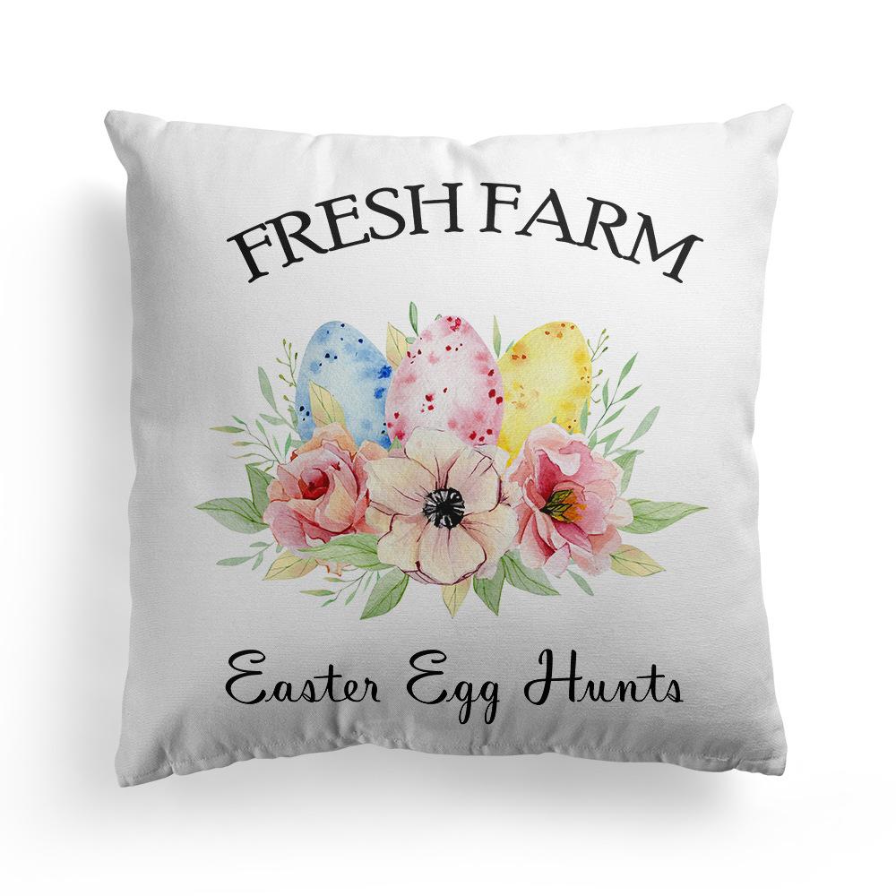 New Spring Easter Pillow Case Bunny Flowers Wreath Peach Skin Fleece Print Pillow Clothes Cover