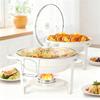 White Chafing Dishes for Buffet with Glass Lid (5QT, 1-2-4Pack), Stackable, Lid Holder for Party, Wedding