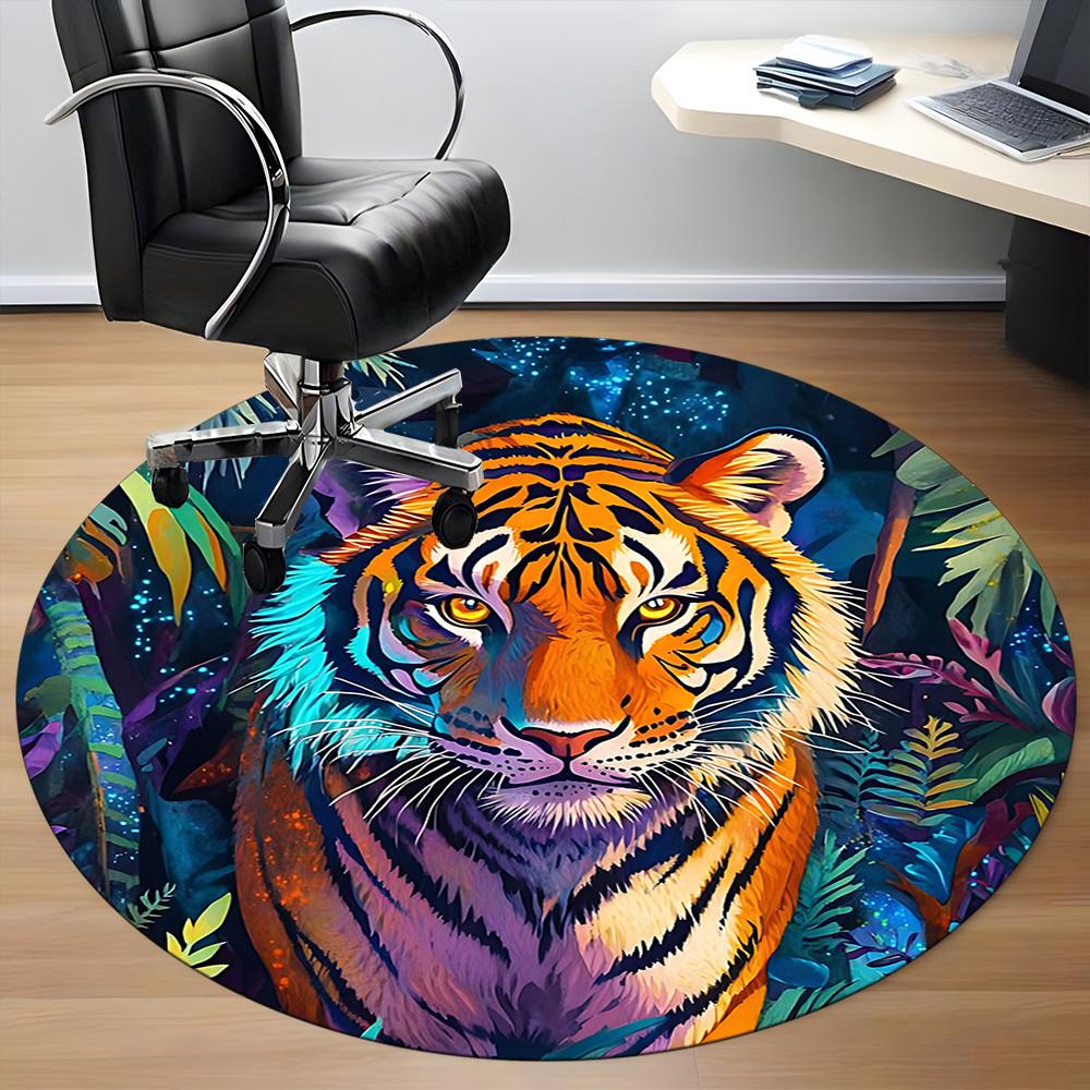 1PC Tiger Jungle Office Round Area Rug, Mat Suitable ForOffice, Under Office Chairs Bedroom Living Room Home Decor, Room Deco