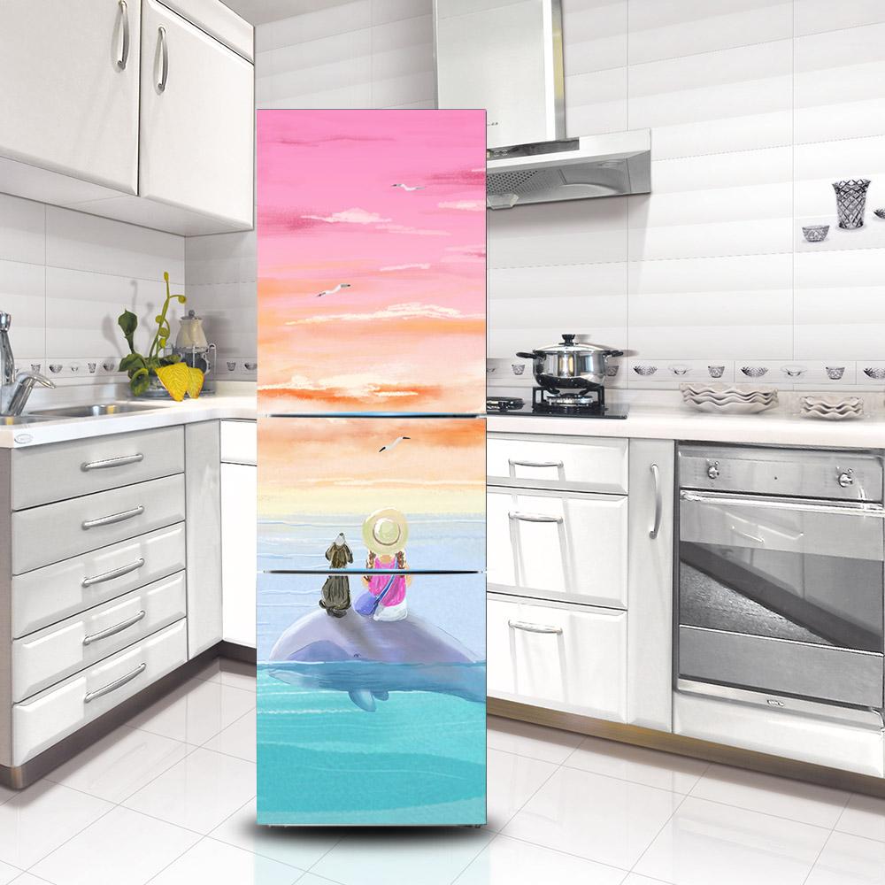Refrigerator Wallpaper Vinyl Sticker Rose Sea Landscape Cat Fridge Door Decal Self-adhesive Kitchen Decor Wardrobe Furniture Renovation Poster