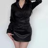 Women's Plus Size Black PU Leather Bodycon Mini Skirt - High-End Spring/Autumn Style with Ant Waist Design
