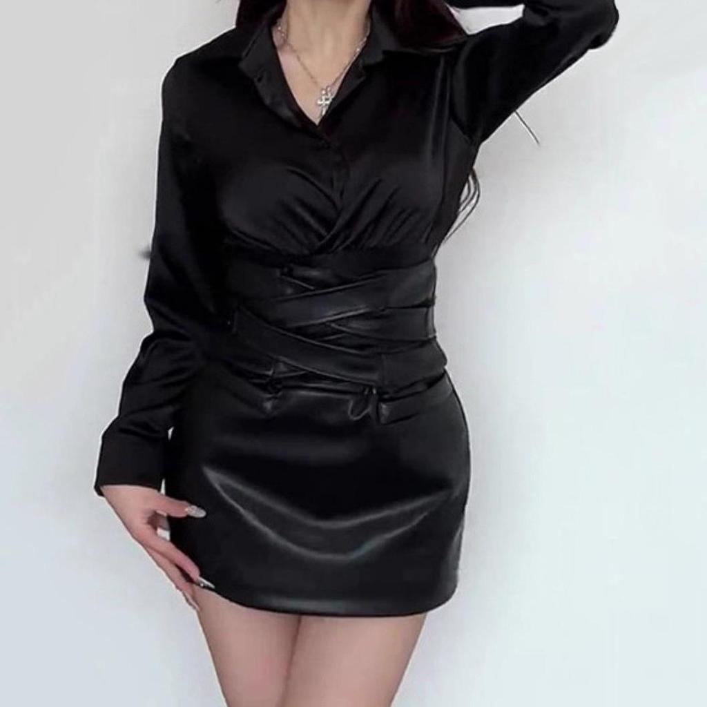 Women's Plus Size Black PU Leather Bodycon Mini Skirt - High-End Spring/Autumn Style with Ant Waist Design