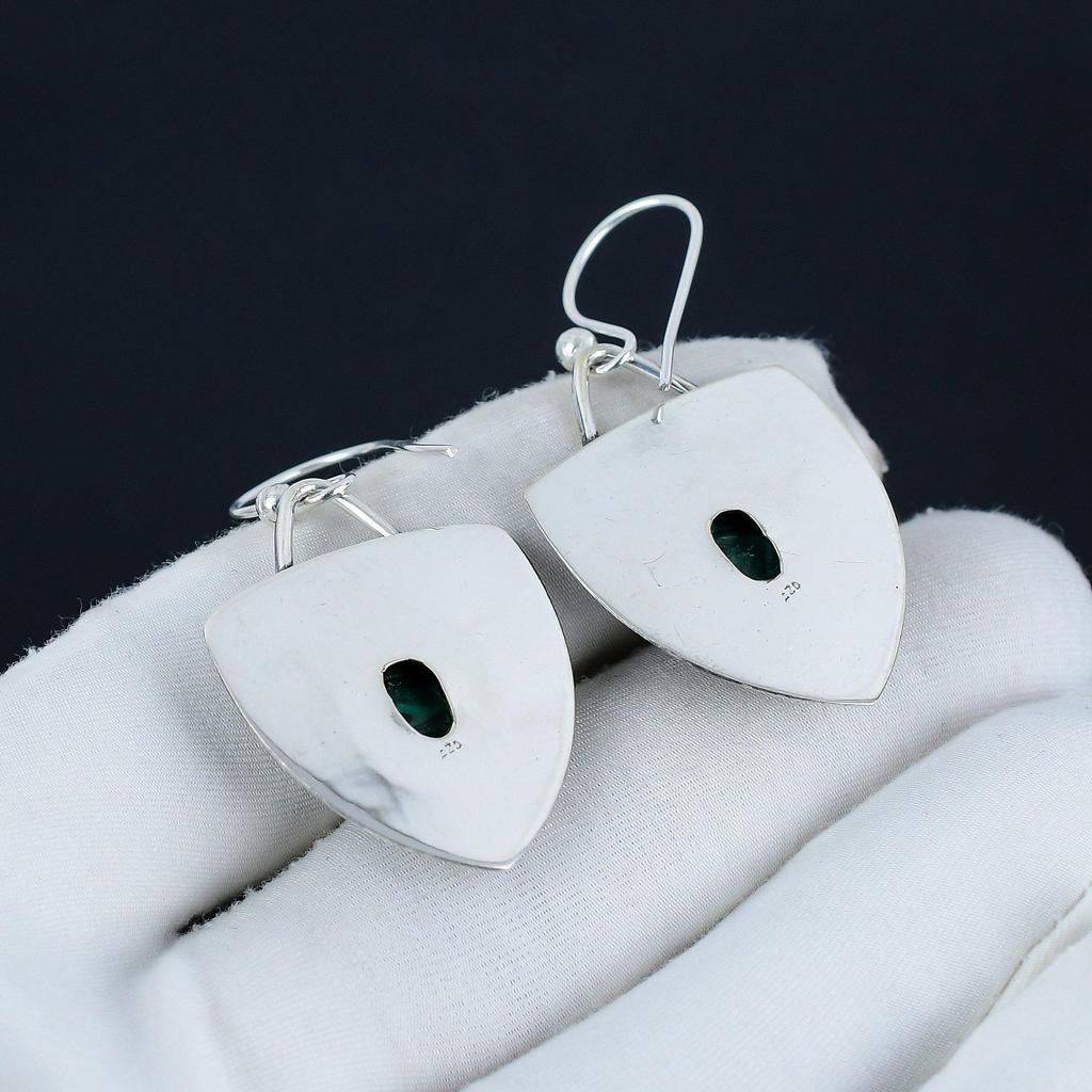 Natural Malachite Gemstone Earrings, 925 Sterling Silver Earring, Handmade Boho Silver Jewelry Dangle Earrings, Thanksgiving Gift