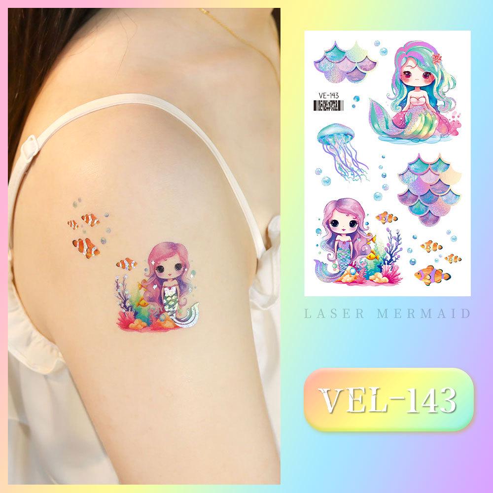 Waterproof Kids' Cartoon Tattoo Stickers: Princess, Butterfly & Mermaid Series
