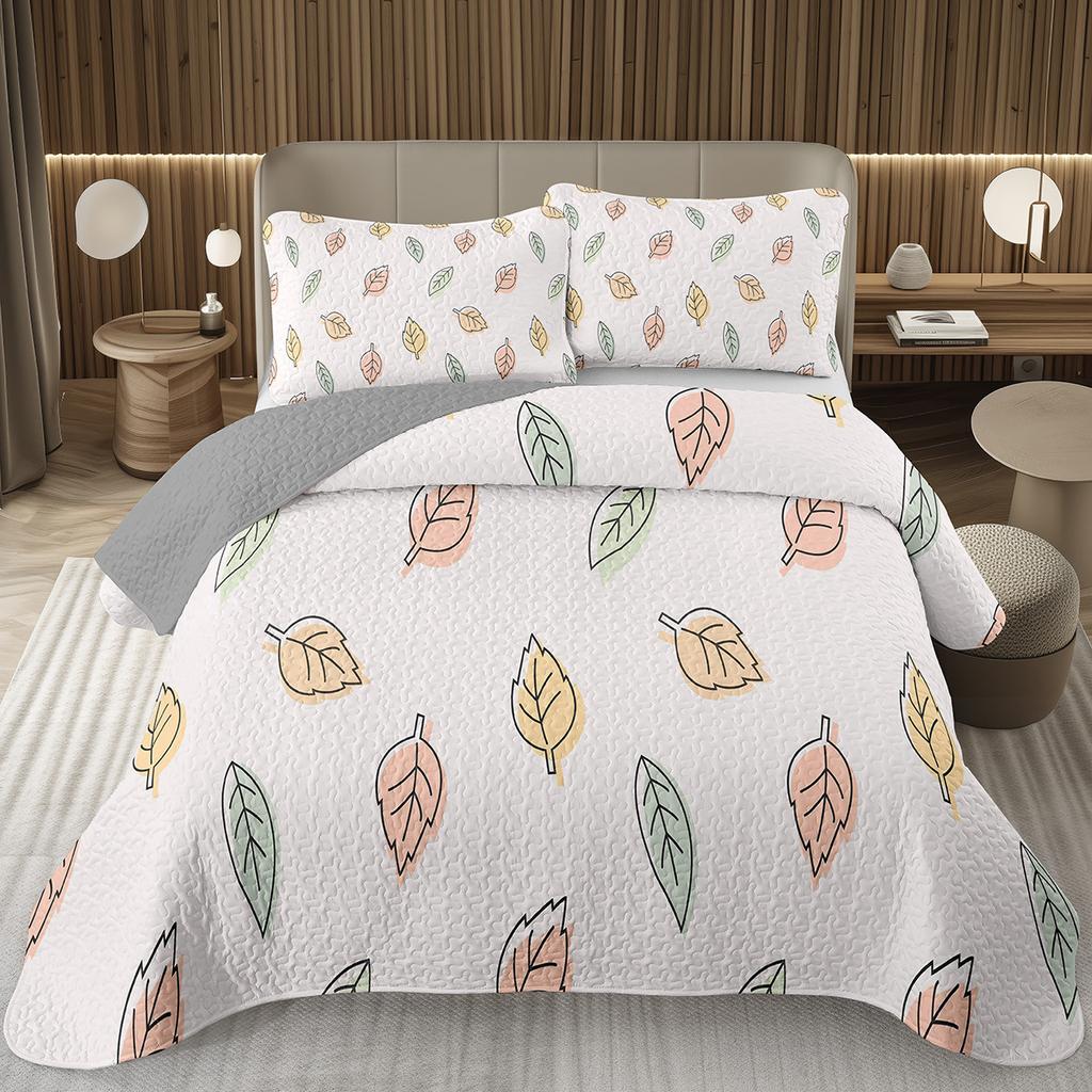 Grüne Blätter Tagesdecke Einzel- Doppelgröße Bauernhaus Botanische Pflanze Tagesdecken-Sets Frühling Natur Blatt Quilt-Set für Kinder Teenager Erwachsene