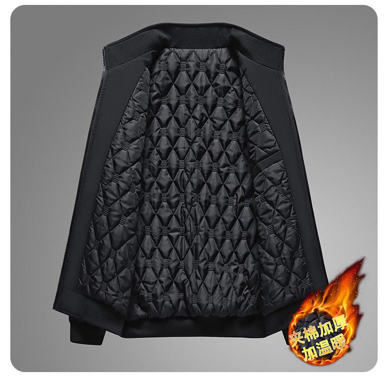 Men's Plus-Size Thick Fleece-Lined Stand Collar Jacket - Casual Fashion for Middle Age