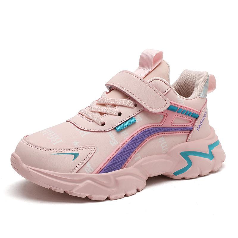 Girls shoes 2025 spring new medium and large boys leather running shoes lightweight soft sole children's sports shoes