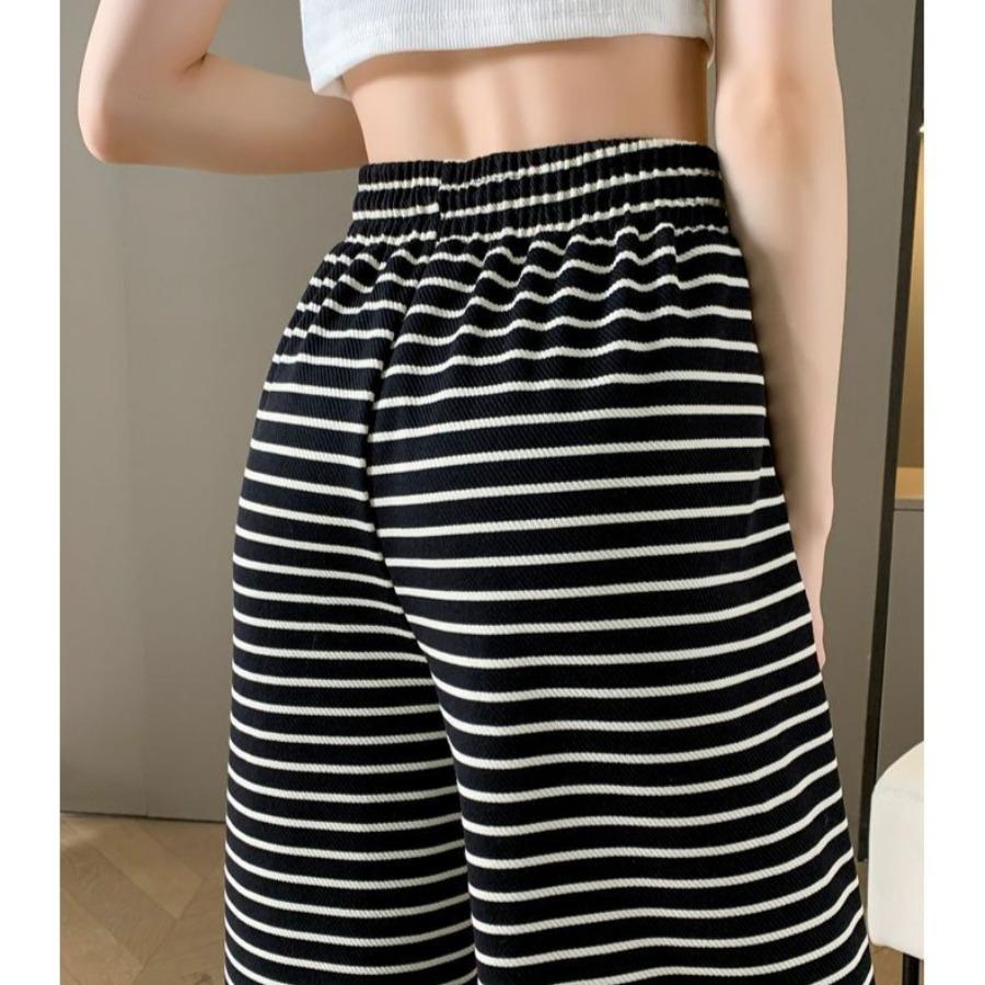 Pantalones de Pierna Ancha a Rayas Blancas y Negras para Mujer Primavera Verano Pierna Recta Sueltos Casuales Pantalones Versátiles con Estampado de Cebra