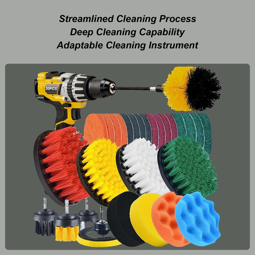 Car Cleaning Brush Kit 30 Pieces Auto Care Polishing Scrub Pads Sponge Drill Brush Attachments Set For Truck Vehicle SUV Sedan