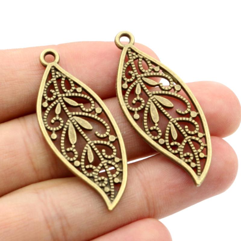 

15pcs 43x17mm Antique Bronze Silver Plated Bronze Leaf Handmade Charms Pendant DIY for Bracelet Necklace Jewelry Making Supplies бронзовый