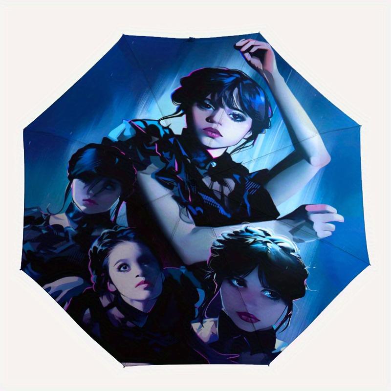 Wednesday Addams Automatic 3 Fold Umbrella Design, Cute Cartoon Pattern, Portable Outdoor Umbrella, Perfect, Holiday Gift .C097