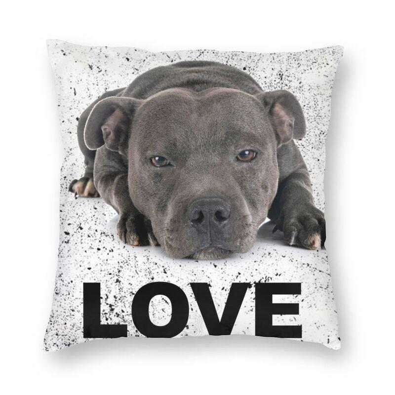 Lu Xika Chen Unisex Luxury Cute Staffordshire Bull Terrier Dog Love Cushion Cover For Sofa Velvet Animal Throw Pillow Case Bedroom Decoration